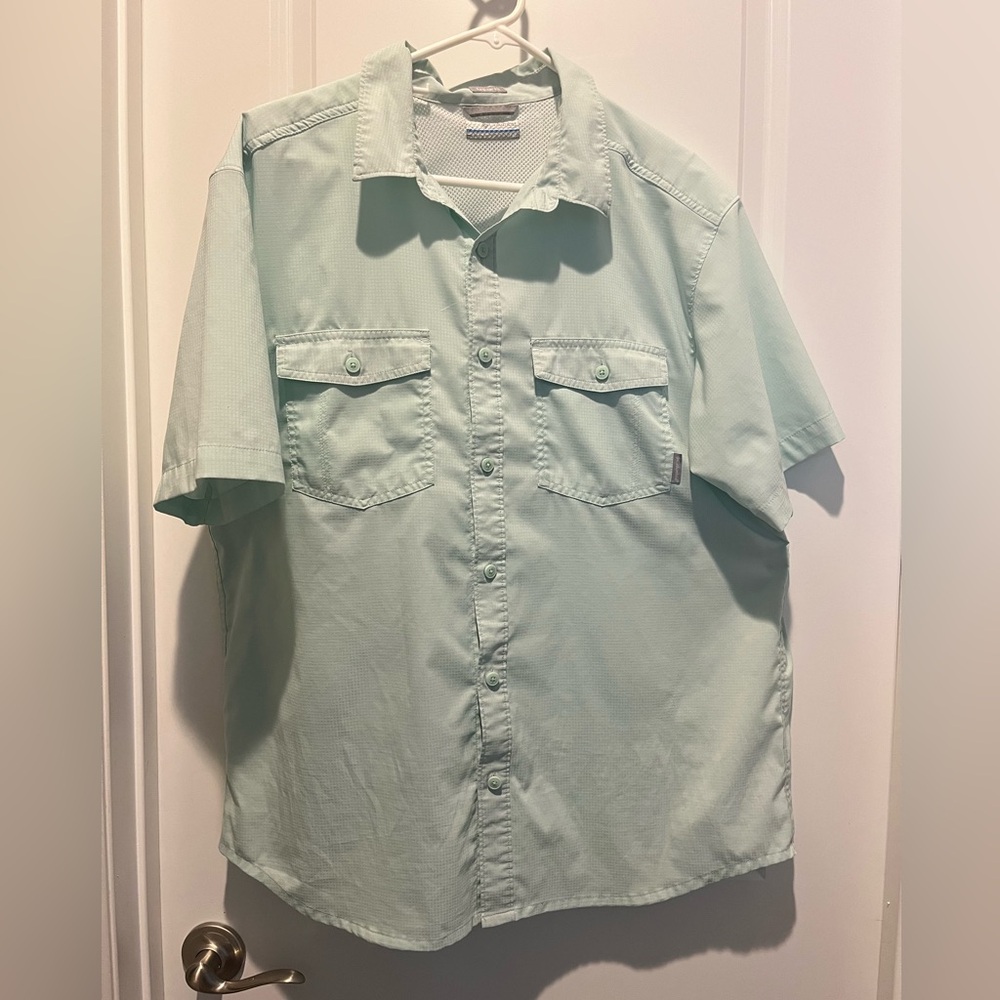 Columbia Men”s Mint Green Regular Fit Short Sleeves Outdoor Mesh Shirt Size L